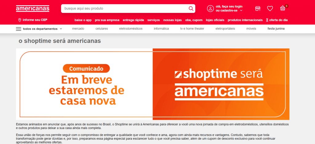 Americanas anuncia fim dos sites Submarino e Shoptime e integra operações