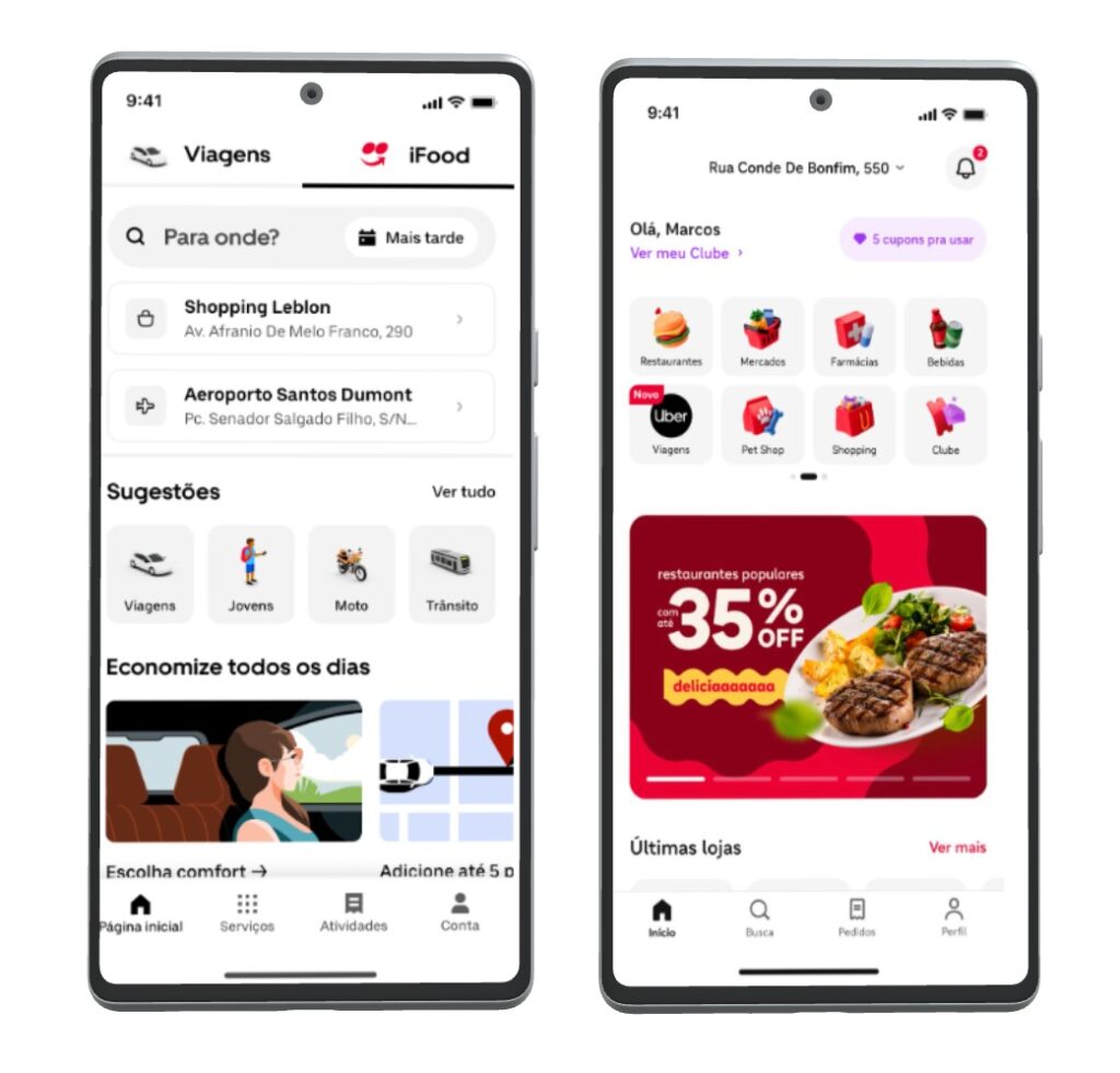 Uber e iFood fazem parceria para integrar corridas e entregas nos dois aplicativos