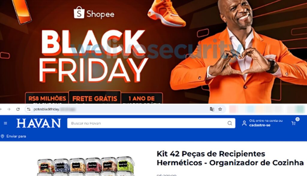 Páginas falsas de Havan e Shopee visando golpes na Black Friday são identificadas