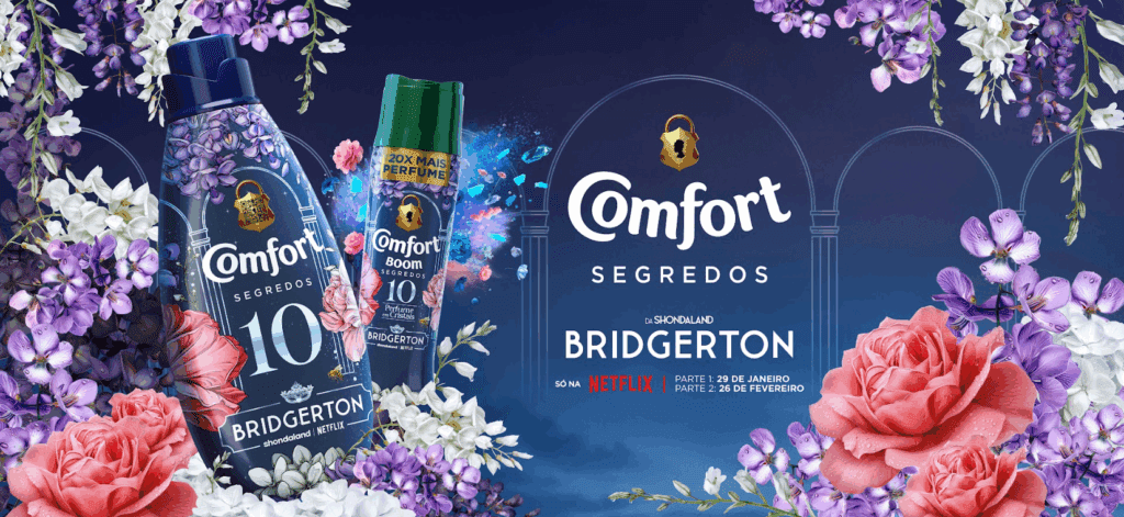 A Netflix se uniu à Comfort para lançar linha de perfumes para roupas inspirada em Bridgerton