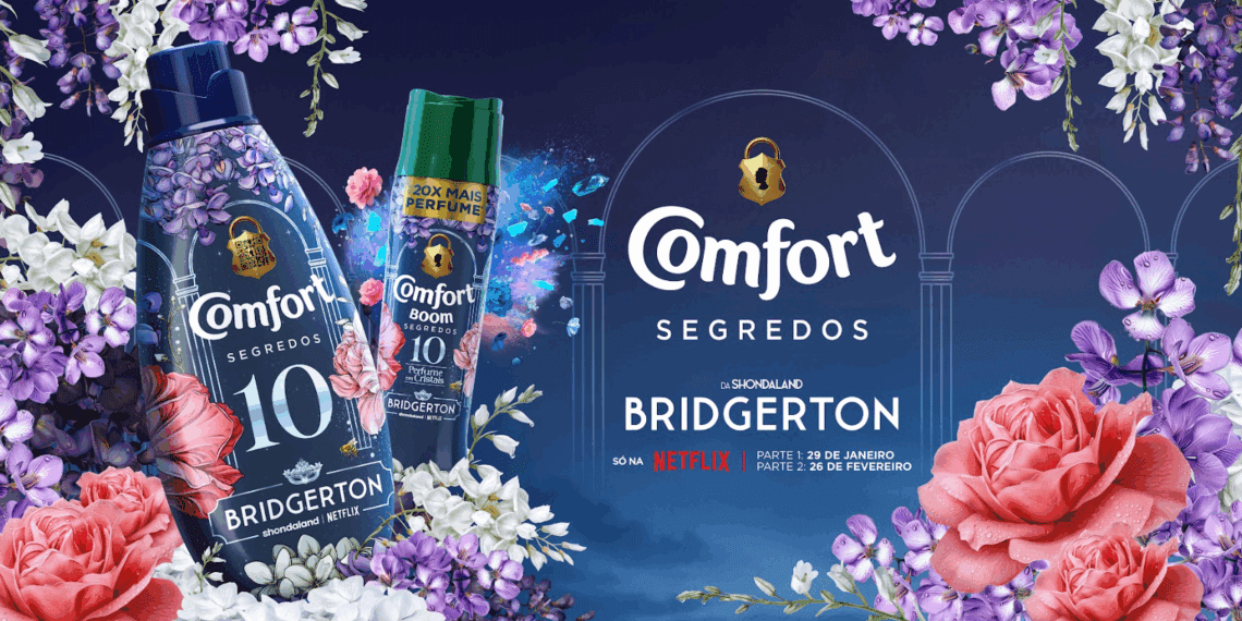 A Netflix se uniu à Comfort para lançar linha de perfumes para roupas inspirada em Bridgerton