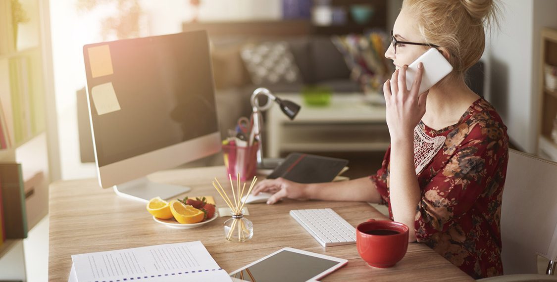 Woman in surroundings of digital technology