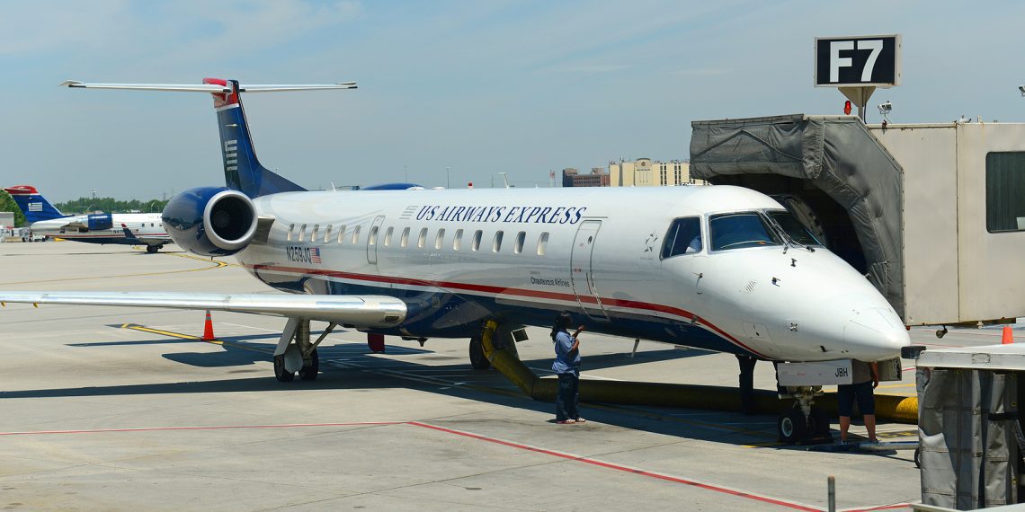 PHILADELPHIA, USA - MAY 31, 2013: Former US Airways Express Embraer ERJ Embraer Regional Jet 145 LR N259JQ at Philadelphia International Airport, Philadelphia, Pennsylvania PA, USA.