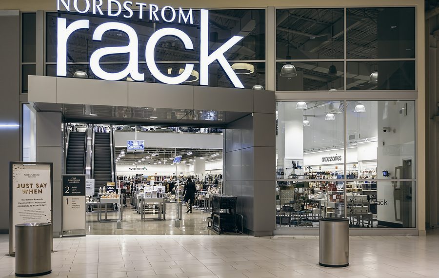 New Orleans, USA - Dec 10, 2017: Storefront view of the Nordstrom Rack department store at the Outlet Collection Shopping Mall.