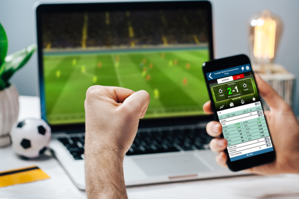 Smartphone Aplicativo Aposta Digital Conceito Publicidade Futebol