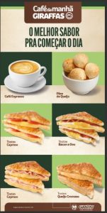 A rede de restaurantes Giraffas apresenta uma nova opção no cardápio com café da manhã exclusivo para a unidade de loja do Aeroporto