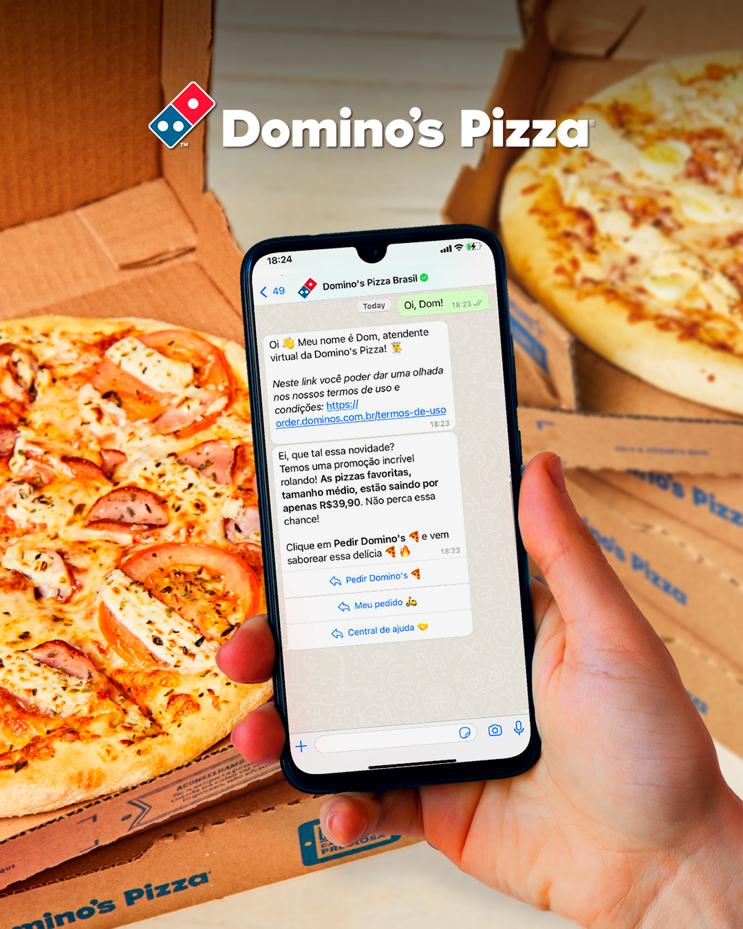 Domino's Pizza Brasil lança nova versão de chatbot e integra catálogo de produtos