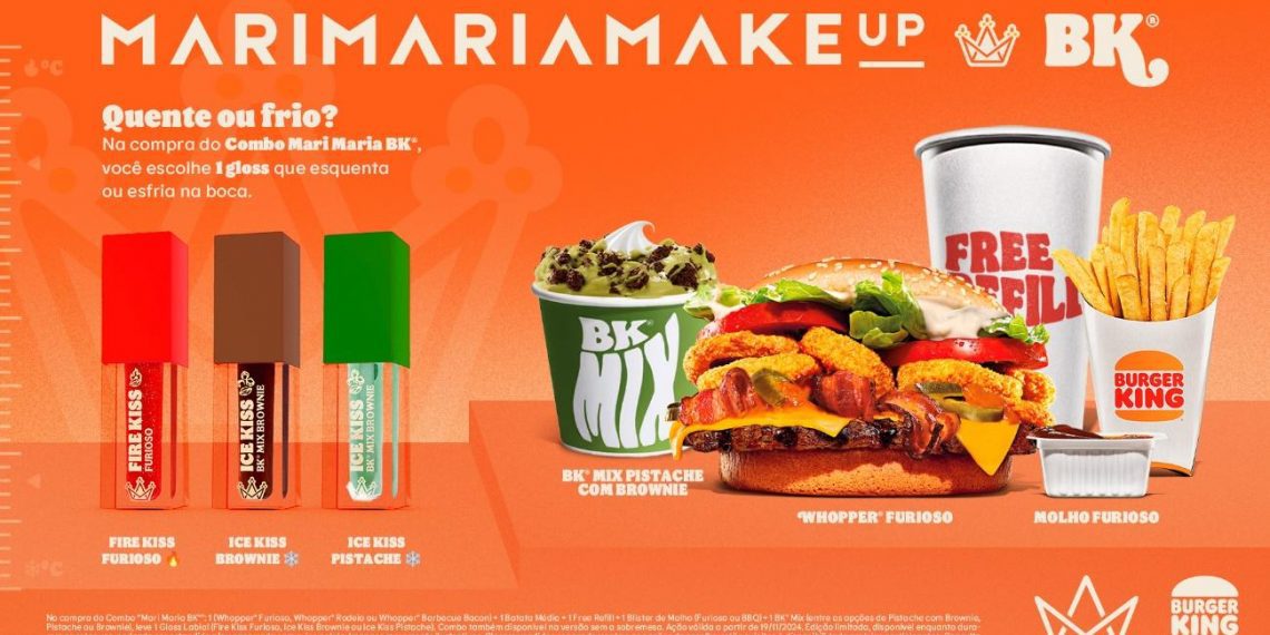 Aromas e cores do Burger King estão na collab de três glosses com Mari Maria MakeUp