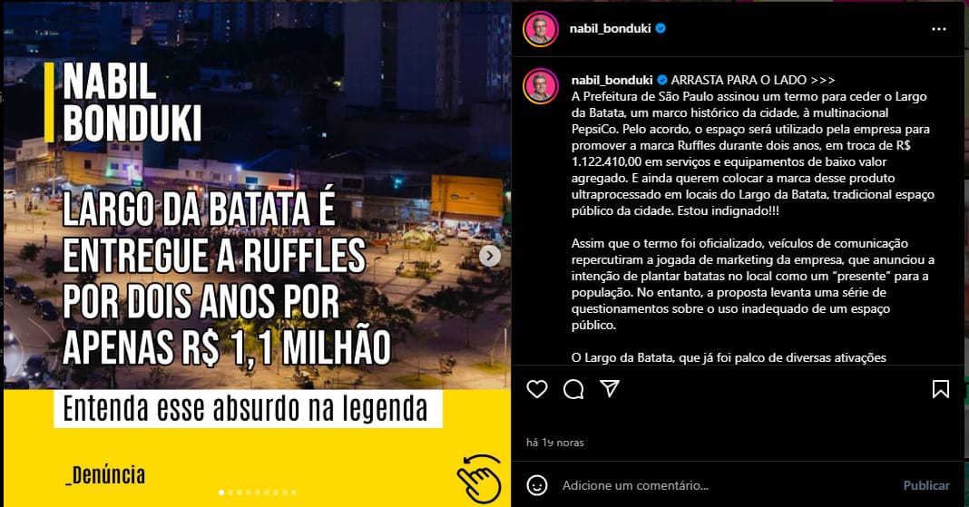 Prefeitura de São Paulo volta atrás em parceria com a Ruffles para o Largo da Batata