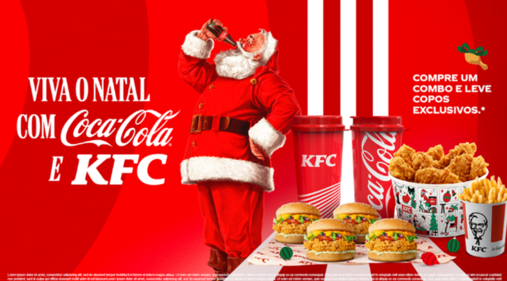 KFC e Coca-Cola lançam campanha de Natal com combos e copos colecionáveis