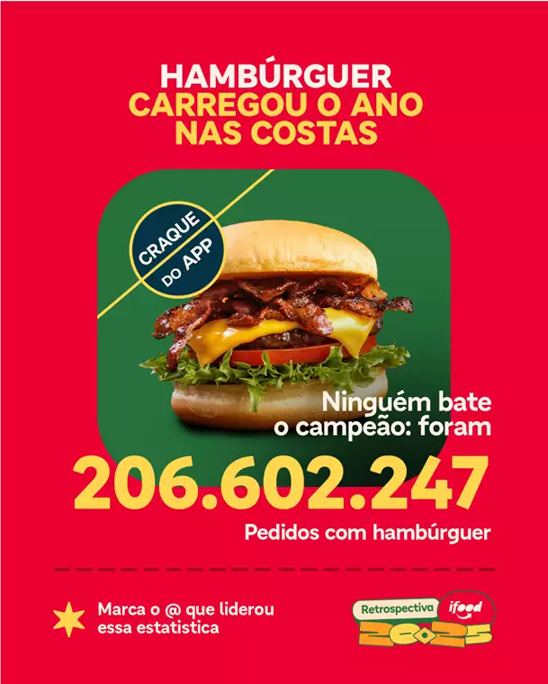 Retrospectiva iFood 2025: brasileiros pediram hambúrguer, pizza de calabresa e açaí