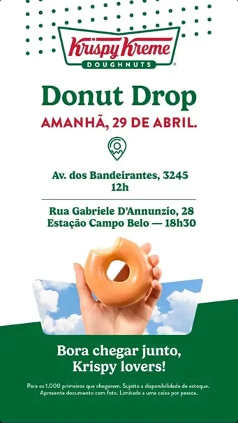 Krispy Kreme traz de volta ação de distribuição de donuts após completar 1° ano no País